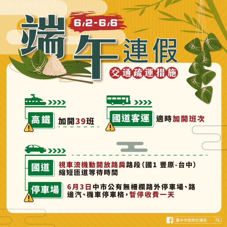 圖片說明:端午連續假期將至 中市祭交通疏導措施。(記者謝榮浤翻攝)