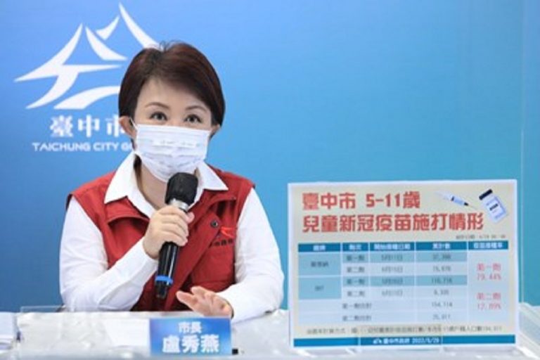 圖片說明：台中市長盧秀燕說明，將加開校園與長者快打站整備規劃。(記者謝榮浤翻攝)