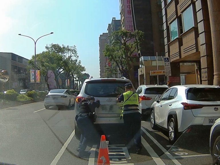 龜山警合力幫白姓女子推車。(記者徐煜勝翻攝)