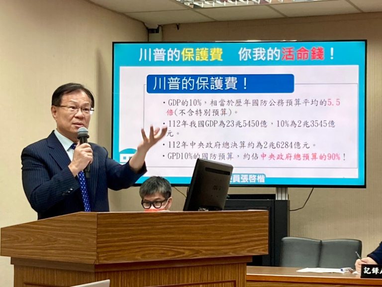張啓楷質詢時,針對美軍火商惡意抬價、美國政府則售我過期彈藥和發霉防彈背心、延宕交貨等事,表達不滿。(圖/張啓楷國會辦公室)