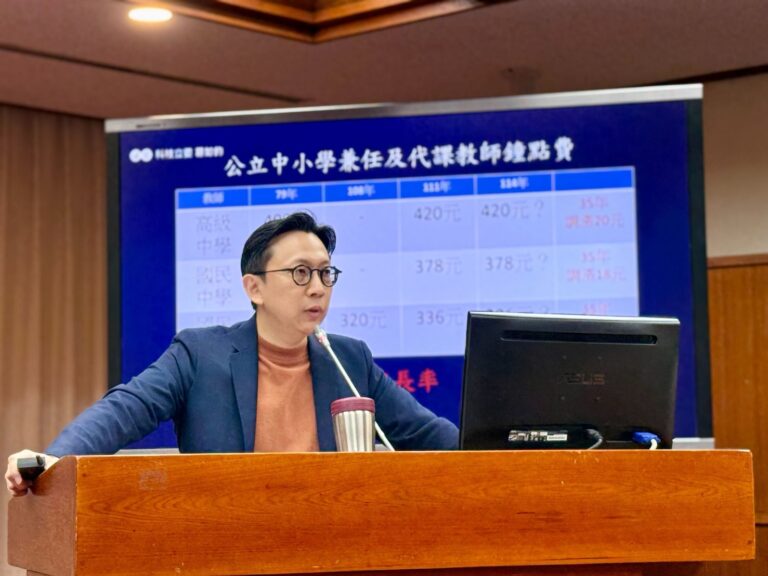 葛如鈞質詢時揭露公立中小學兼任與代課教師「鐘點費」35年來薪資漲幅竟然「連一支原子筆都不到」的真相。(圖／葛如鈞國會辦公室)