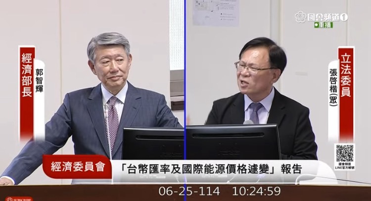 針對高雄大樹區蓋光電板毀山林的弊端，民眾黨立委張啓楷今日第三度質詢經濟部。(圖／國會頻道)