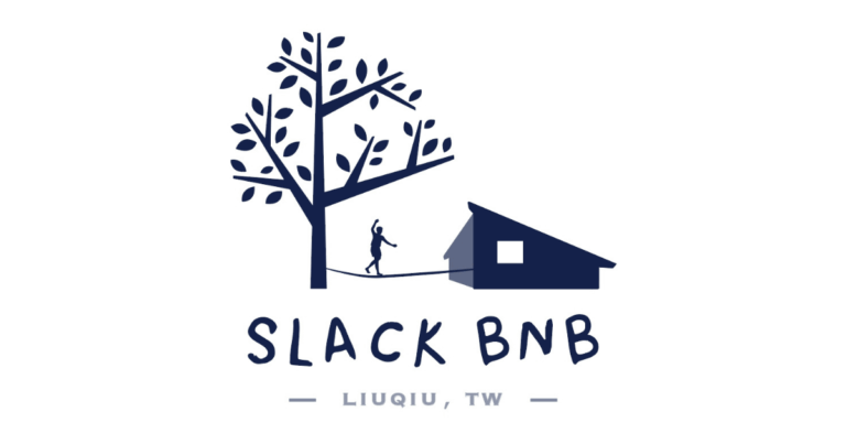 樹與斜屋頂就是slack最代表性的外觀，中間的繩子就是slackline。(圖/ Slack BnB提供)