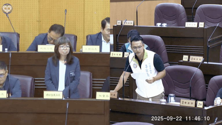 桃園市婦幼局長杜慈容（左）、桃園市議員李宗豪（右）。（圖／桃園市議會議事直播）