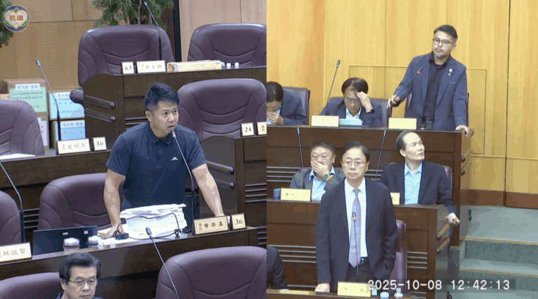 桃園市議員黃崇真（左）、桃園市長張善政（下）、桃園市都發局長江南志（右）。
