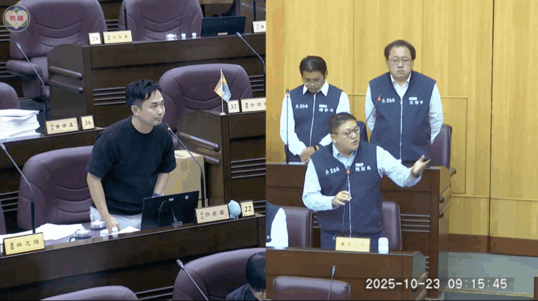 桃園市議員許家睿（左）、桃園市農業局長陳冠義（右）。（圖／桃園市議會議事錄影）